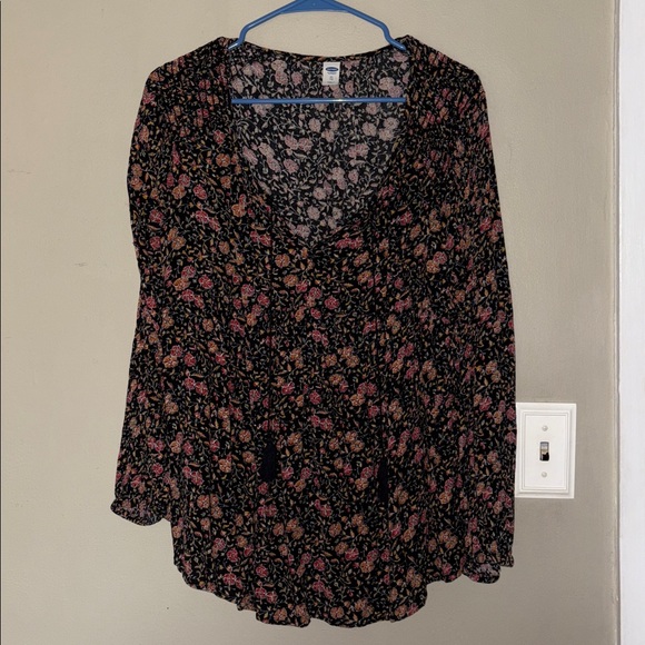 Old Navy Tops - Old Navy Black and Pink Floral Blouse